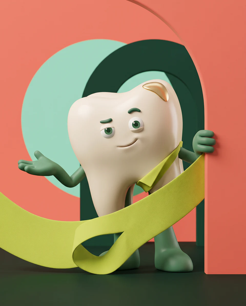 The BDS tooth mascot opens a colourful portal with an inviting gesture